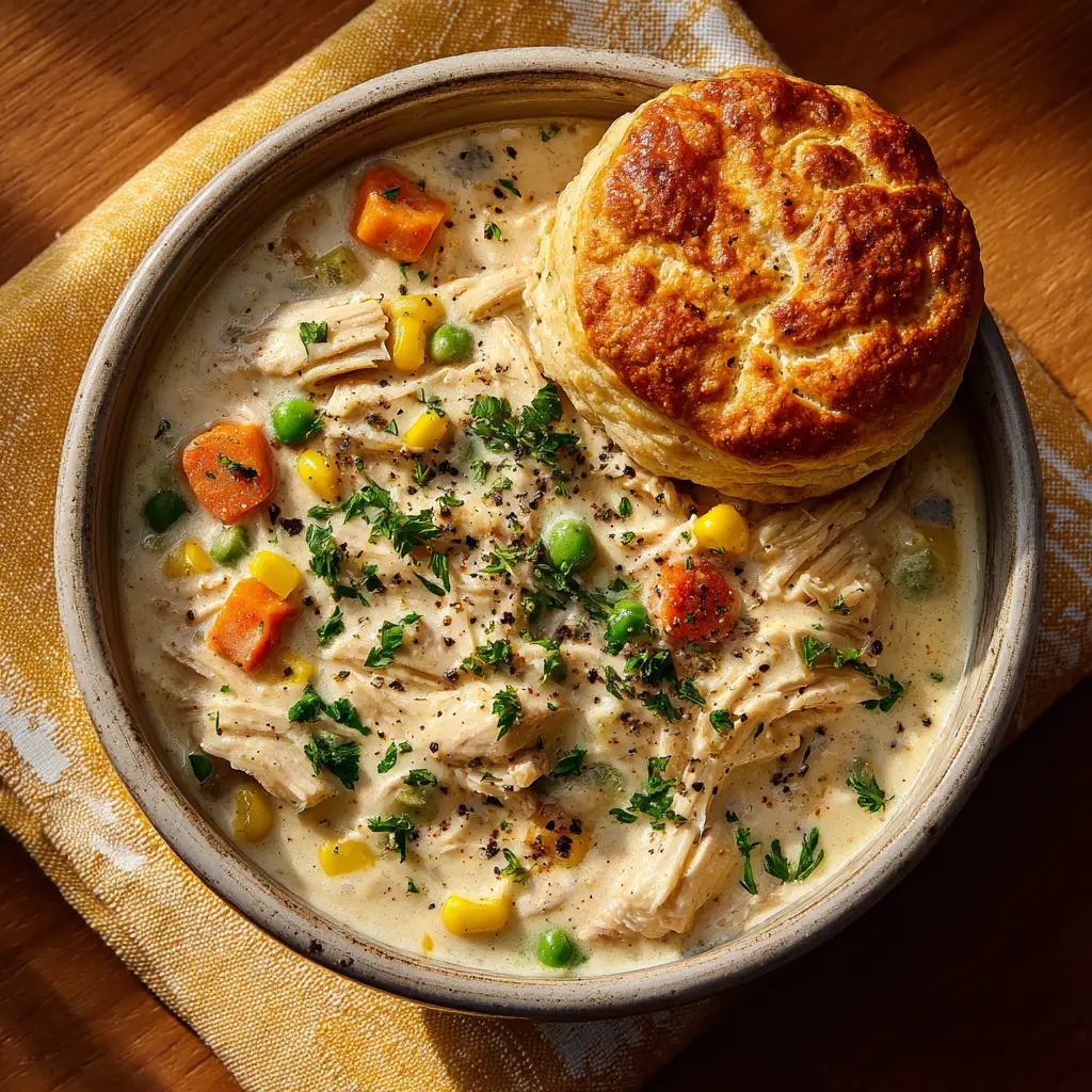 The ingredients for crockpot chicken pot pie, including chicken breasts, carrots, celery, and potatoes, ready to be added to the slow cooker.