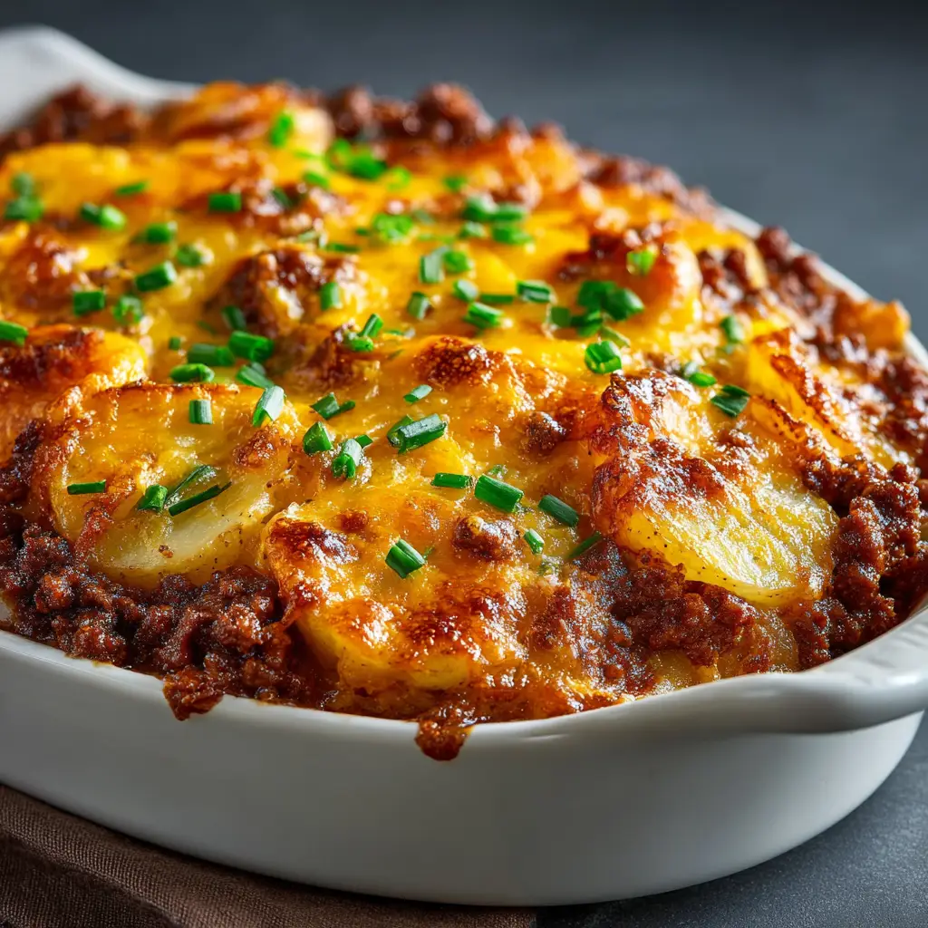 A serving of the crockpot beef and potato recipe being scooped from a white bowl with a spoon, highlighting the tender beef and creamy potatoes.