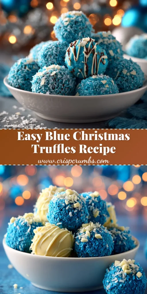A close-up shot of several vibrant Blue Christmas Truffles decorated with white and silver sprinkles, arranged on a festive platter.