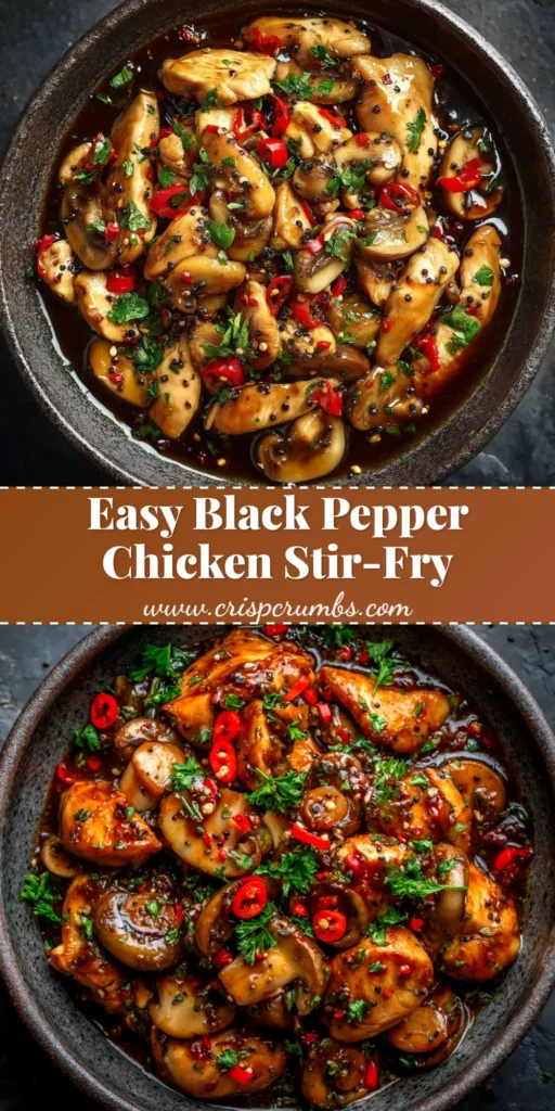 A delicious bowl of Black Pepper Chicken stir-fry served over rice, ready to be pinned. This quick and easy recipe is perfect for a weeknight dinner.
