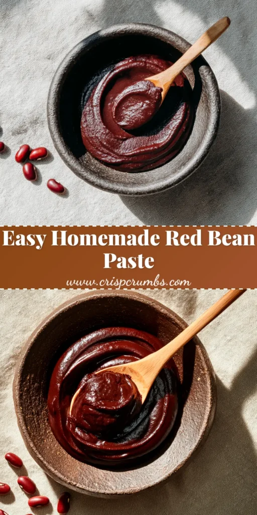 A delicious bowl of Homemade Red Bean Paste, showing its rich, dark color and smooth texture, ready to be used in various Asian desserts.