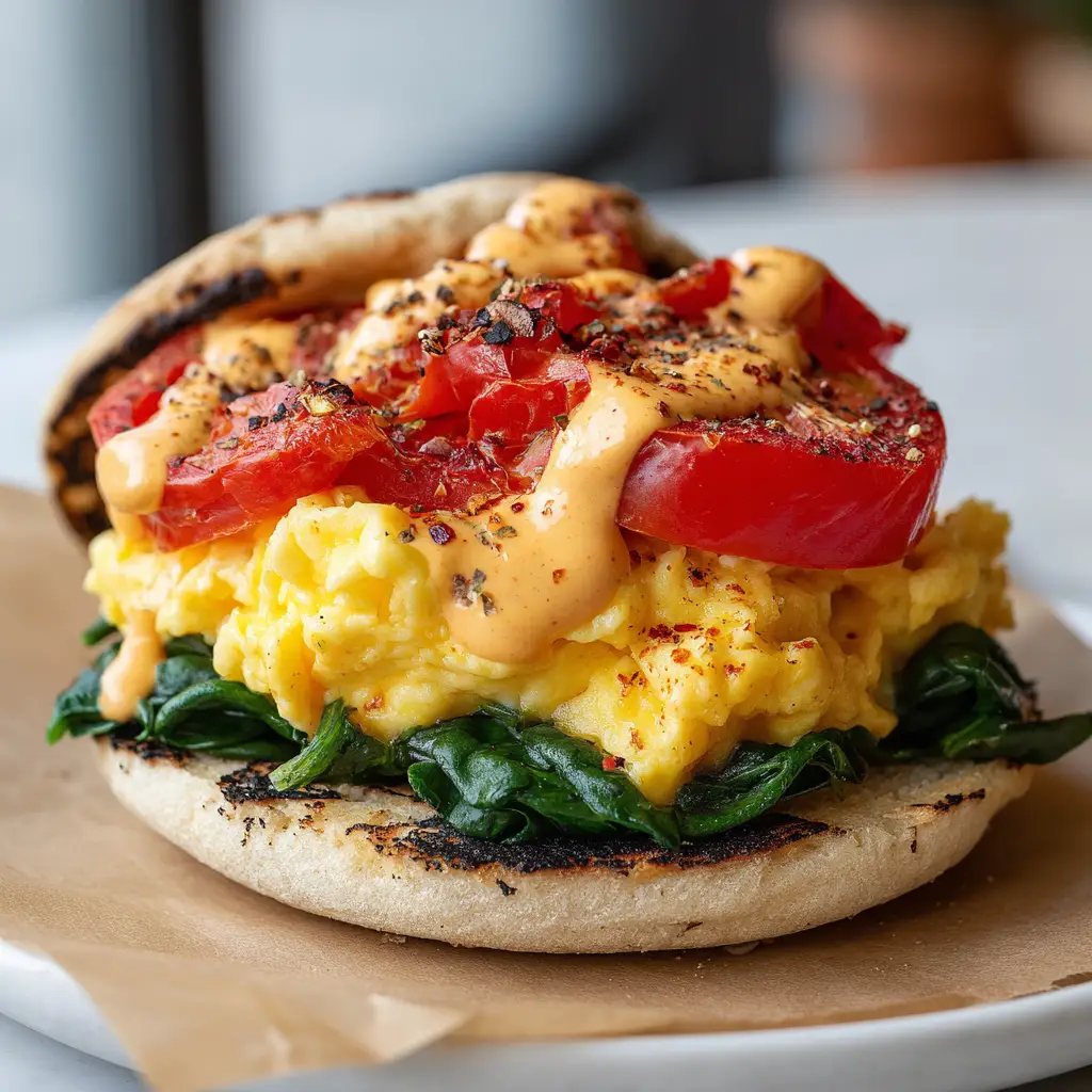 Thick fluffy folded layer of bright yellow scrambled eggs glossy with melted sharp cheddar cheese inside a breakfast sandwich. (Make-Ahead Breakfast Sandwiches)