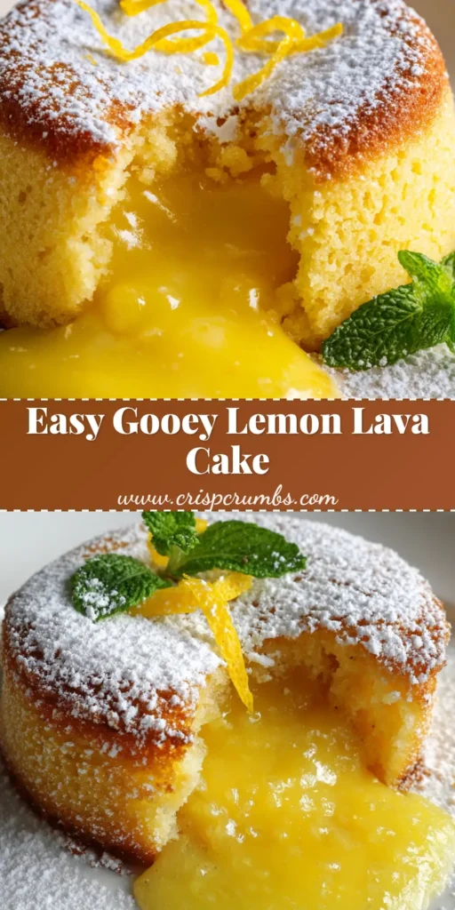 Close-up of a sliced golden-baked round lemon lava cake revealing a thick, vibrant yellow oozing lemon curd center on a minimalist plate.