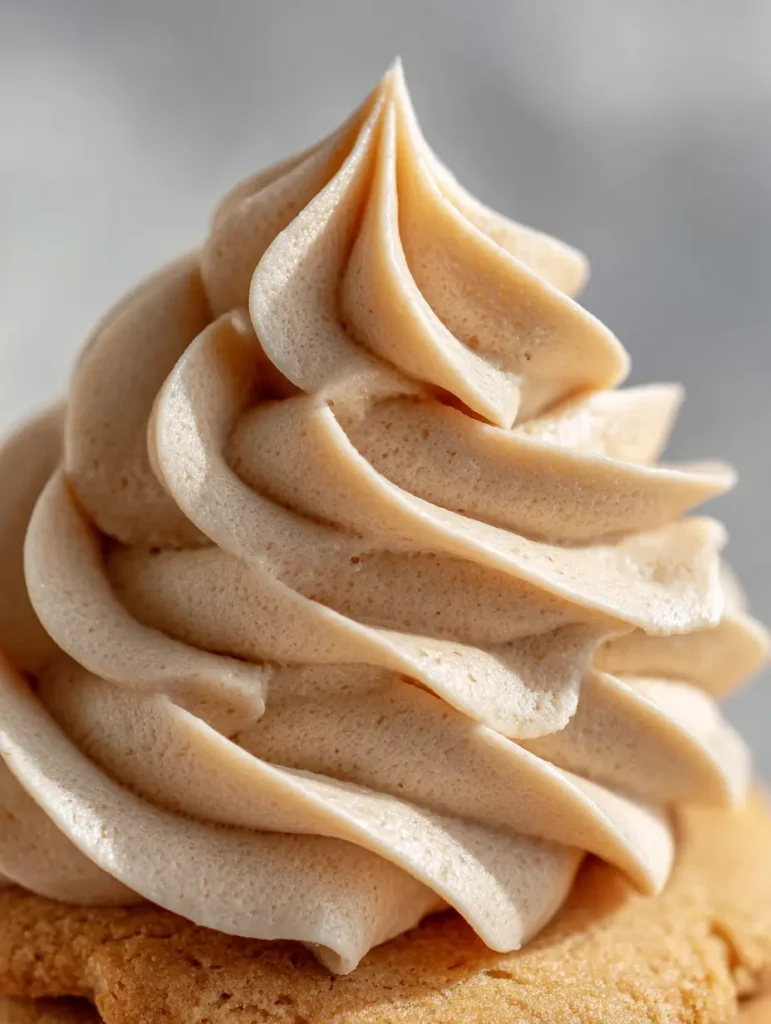Helles, karamellfarbenes Ahornsirup-Frosting mit mattem Finish, perfekt gespritzt.