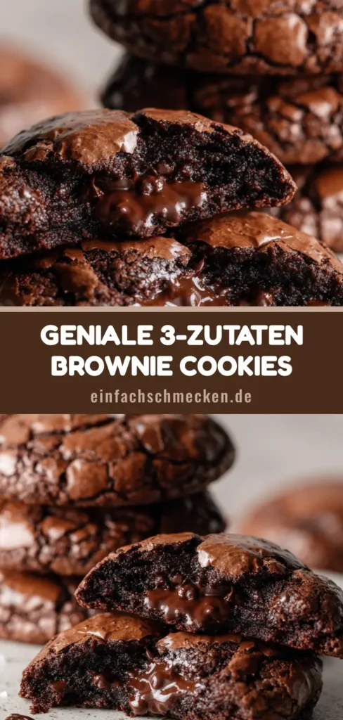 Ein Stapel dicker Schokoladen-Brownie-Cookies mit glänzender Krinkle-Kruste auf einem weißen Teller. (Brownie Cookies Rezept)