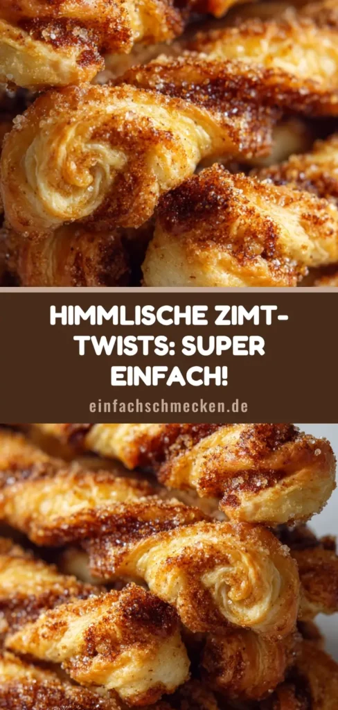 Mehrere goldbraune Zimt-Twists ordentlich gestapelt, mit sichtbarer Zucker-Zimt-Kruste und blättriger Struktur.