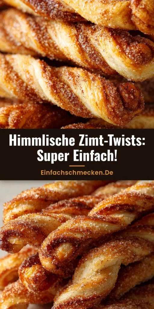Mehrere goldbraun gebackene Zimt-Twists ordentlich gestapelt mit sichtbarer Zuckerkruste.