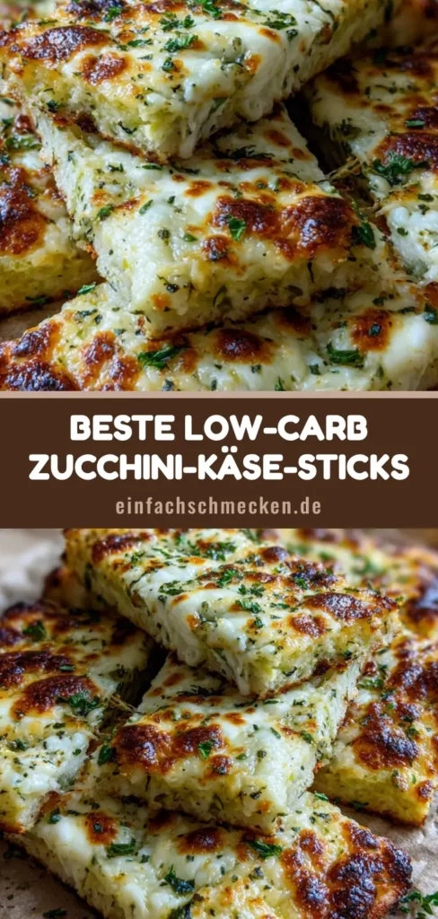Nahaufnahme von rechteckigen Zucchini Käse Brot Streifen auf braunem Backpapier mit geschmolzenem Mozzarella und Kräutern.