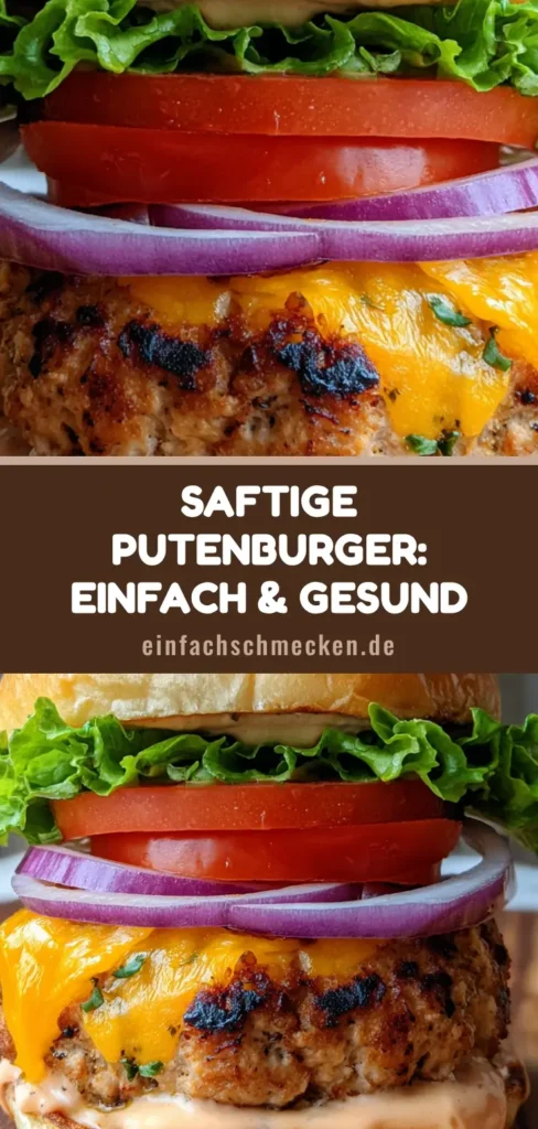 Putenburger Rezept: Saftig, würzig und der perfekte Grillgenuss 4 Ein hoch gestapelter Putenburger auf einem Holzbrett mit geschmolzenem Käse und frischem Gemüse. (Putenburger Rezept)