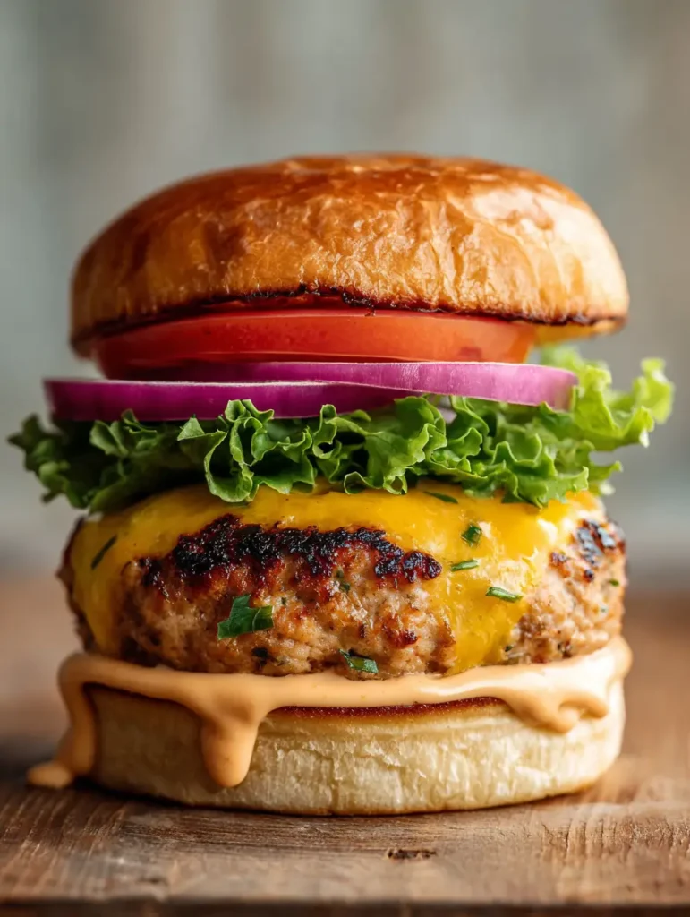 Putenburger Rezept: Saftig, würzig und der perfekte Grillgenuss 1 Putenburger Rezept Detailansicht mit Kräutern im Patty und roter Zwiebel.