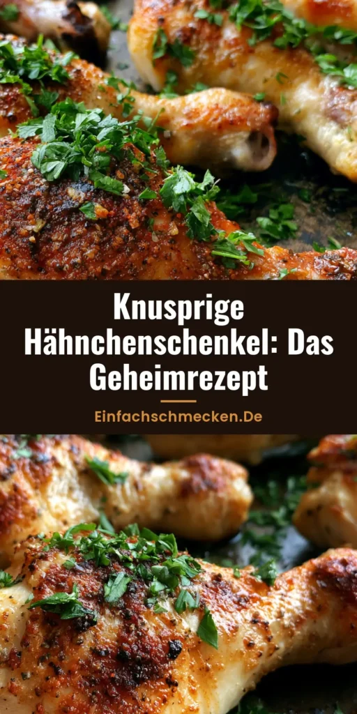 Hähnchenunterkeulen aus dem Ofen: Goldbraun & extrem knusprig 4 Knusprige goldbraune Hähnchenunterkeulen aus dem Ofen auf einem dunklen rustikalen Blech, garniert mit frischer Petersilie.