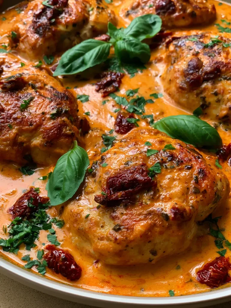Marry Me Chicken Rezept: Das cremigste Hähnchen-Gericht für Genießer 1 Servierfertiges Marry Me Chicken Rezept mit frischer Petersilie garniert.