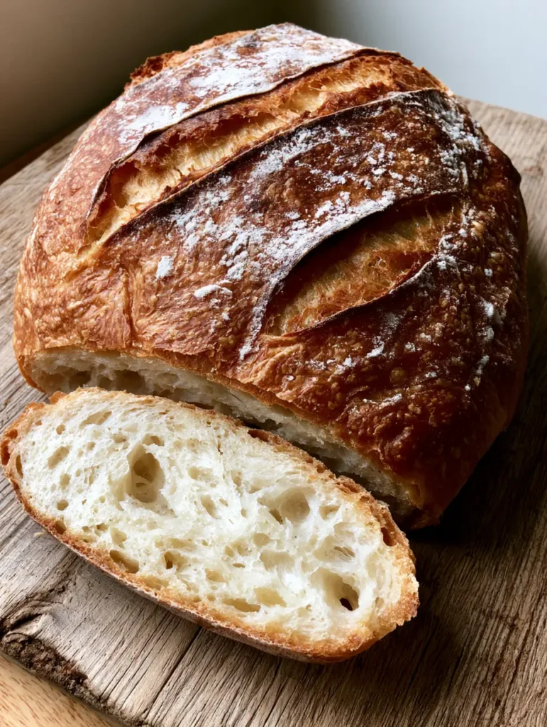 Anschnitt eines italienischen Brotes mit großen Luftporen in der weißen Krume.