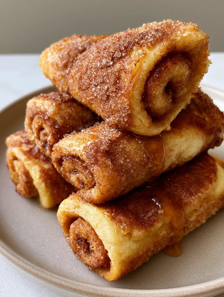 Nahaufnahme von Zimtschnecken French Toast Roll-Ups, die die knusprige Textur und die Spiralform des Brotes zeigen.