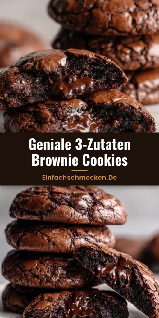 Brownie Cookies Rezept: Außen knusprig, innen fudgy & unwiderstehlich 3 Ein Stapel dicker Brownie Cookies mit glänzender Crinkle-Kruste und geschmolzenen Schokoladendrops auf einem weißen Teller. (Brownie Cookies Rezept)