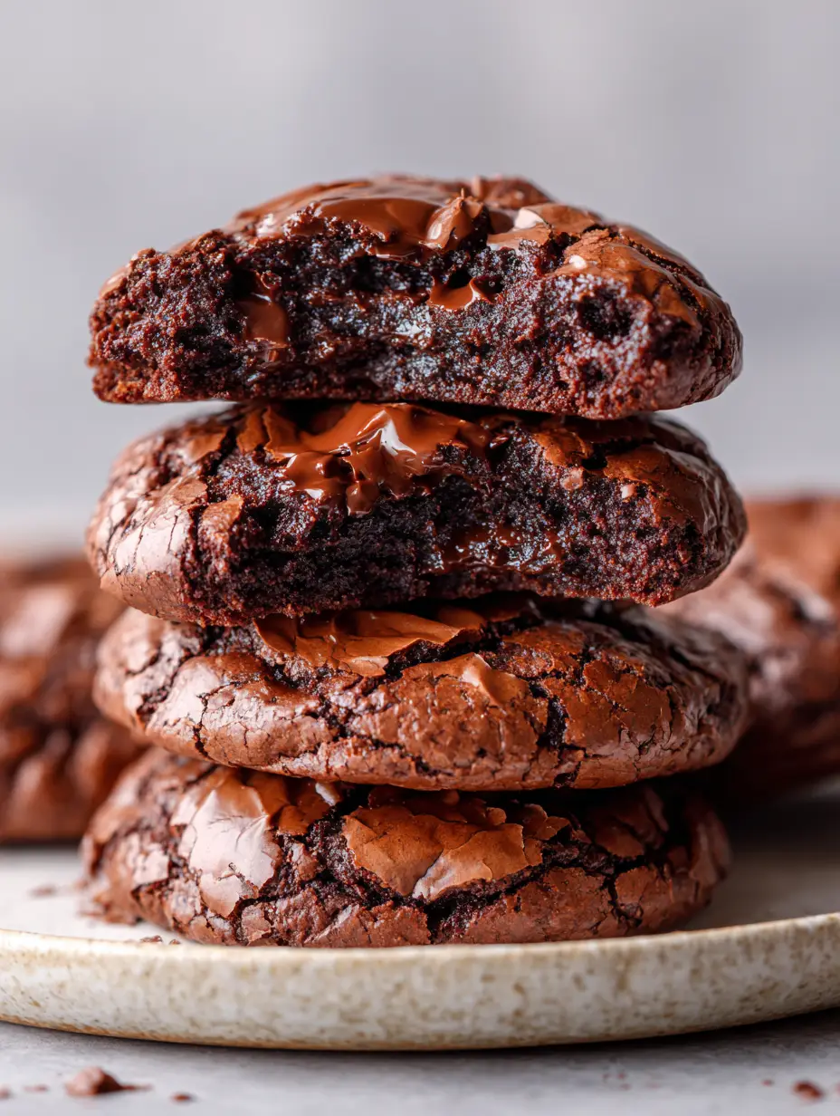 Brownie Cookies Rezept: Außen knusprig, innen fudgy & unwiderstehlich 4 Nahaufnahme eines zerbrochenen Brownie Cookies, der den feuchten, schokoladigen Kern zeigt. (Brownie Cookies Rezept)