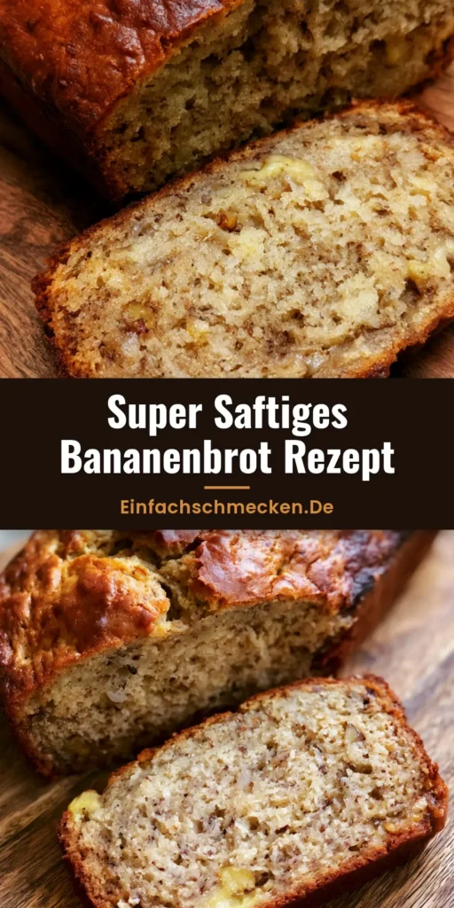 Bananenbrot Rezept: Saftig, goldbraun und unwiderstehlich gut 4 Ein ganzes Bananenbrot auf einem rustikalen Holzbrett, goldbraune Kruste mit Rissen und Walnüssen. (Bananenbrot Rezept)