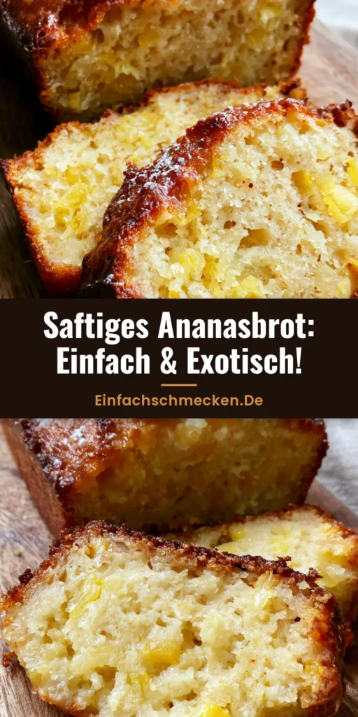 Ein frisch gebackenes Ananasbrot, aufgeschnitten auf einem Holzbrett, bestäubt mit Puderzucker.