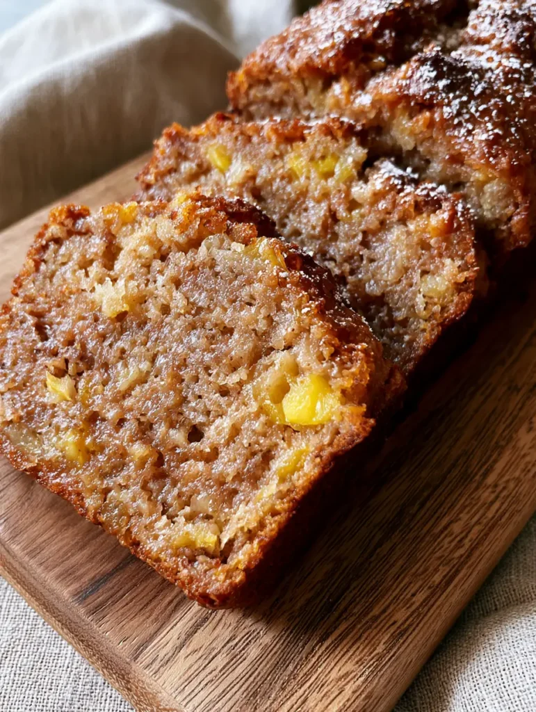 Ganzes Ananasbrot in der Kastenform, goldbraun gebacken mit leichter Puderzucker-Schicht.