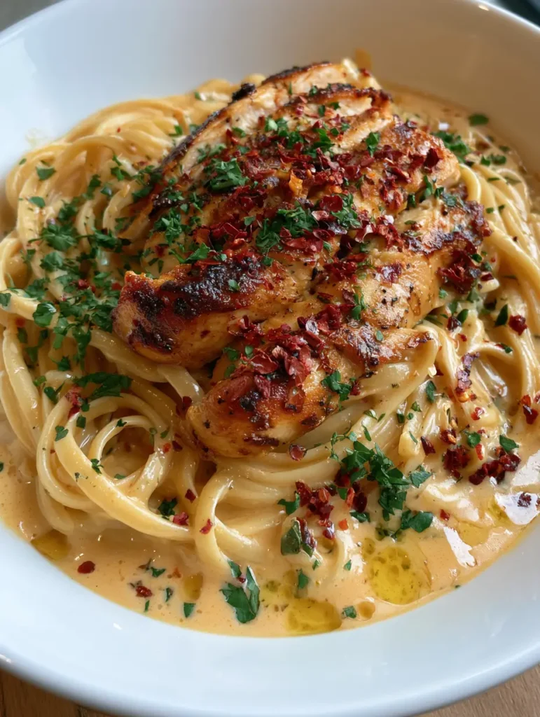 Detailaufnahme der cremigen Sauce und der Linguine-Nudeln der Cowboy-Butter Pasta.