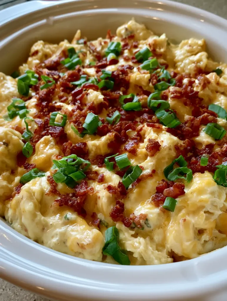 Detailansicht der cremigen Käsesauce und der knusprigen Speck-Toppings beim Crack Chicken Rezept.