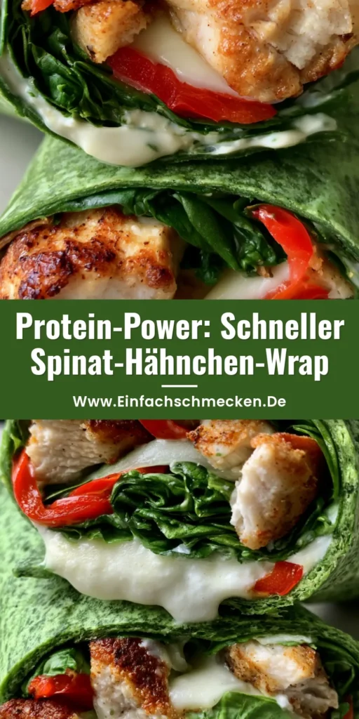 Ein aufgeschnittener Spinat Hähnchen Wrap mit grüner Tortilla, gebratenem Hähnchen, Paprika und schmelzendem Käse.