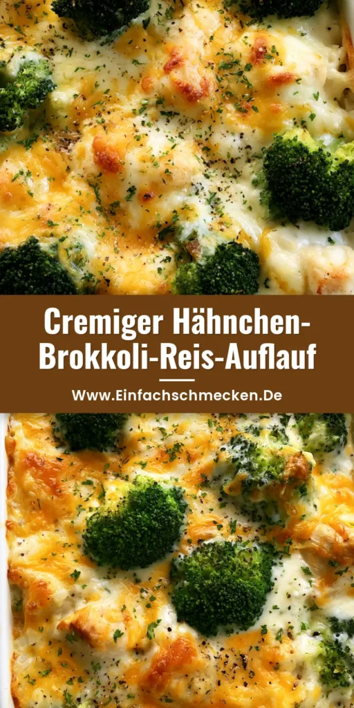 Hähnchen-Brokkoli-Reis-Auflauf: Das ultimative cremige Familienrezept 4 Nahaufnahme von Hähnchen-Brokkoli-Reis-Auflauf in einer weißen Form mit geschmolzenem Cheddar und Mozzarella.