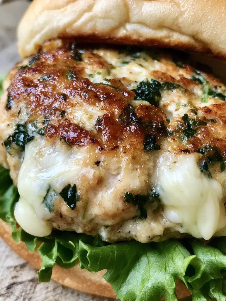 Hähnchen-Burger mit Spinat serviert auf einem rustikalen Holztisch im weichen Tageslicht.