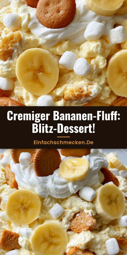 Ein köstlicher Bananen-Pudding-Fluff in einer Schale, garniert mit Bananen und Keksen.