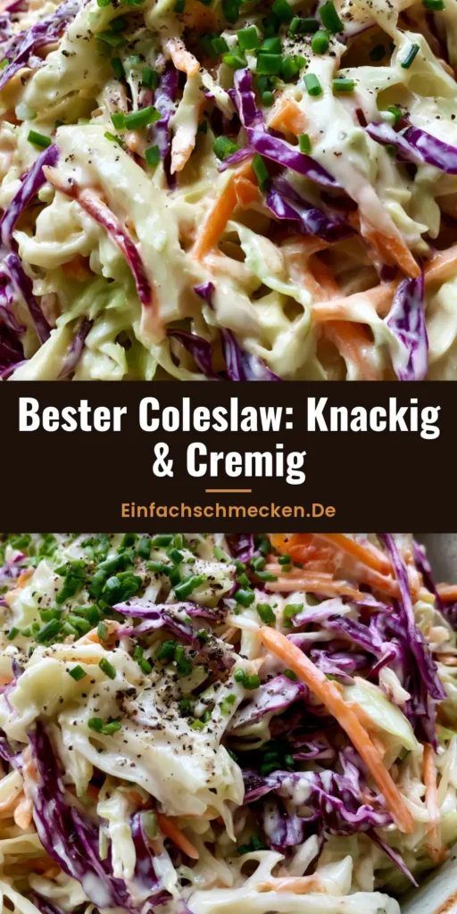 Krautsalat Rezept: Die ultimative Anleitung für cremigen & knackigen Coleslaw 3 Ein köstliches Krautsalat Rezept präsentiert in einer rustikalen Schüssel, mit grünem und rotem Kohl, Julienne-Karotten und cremigem Dressing, garniert mit Schnittlauch.