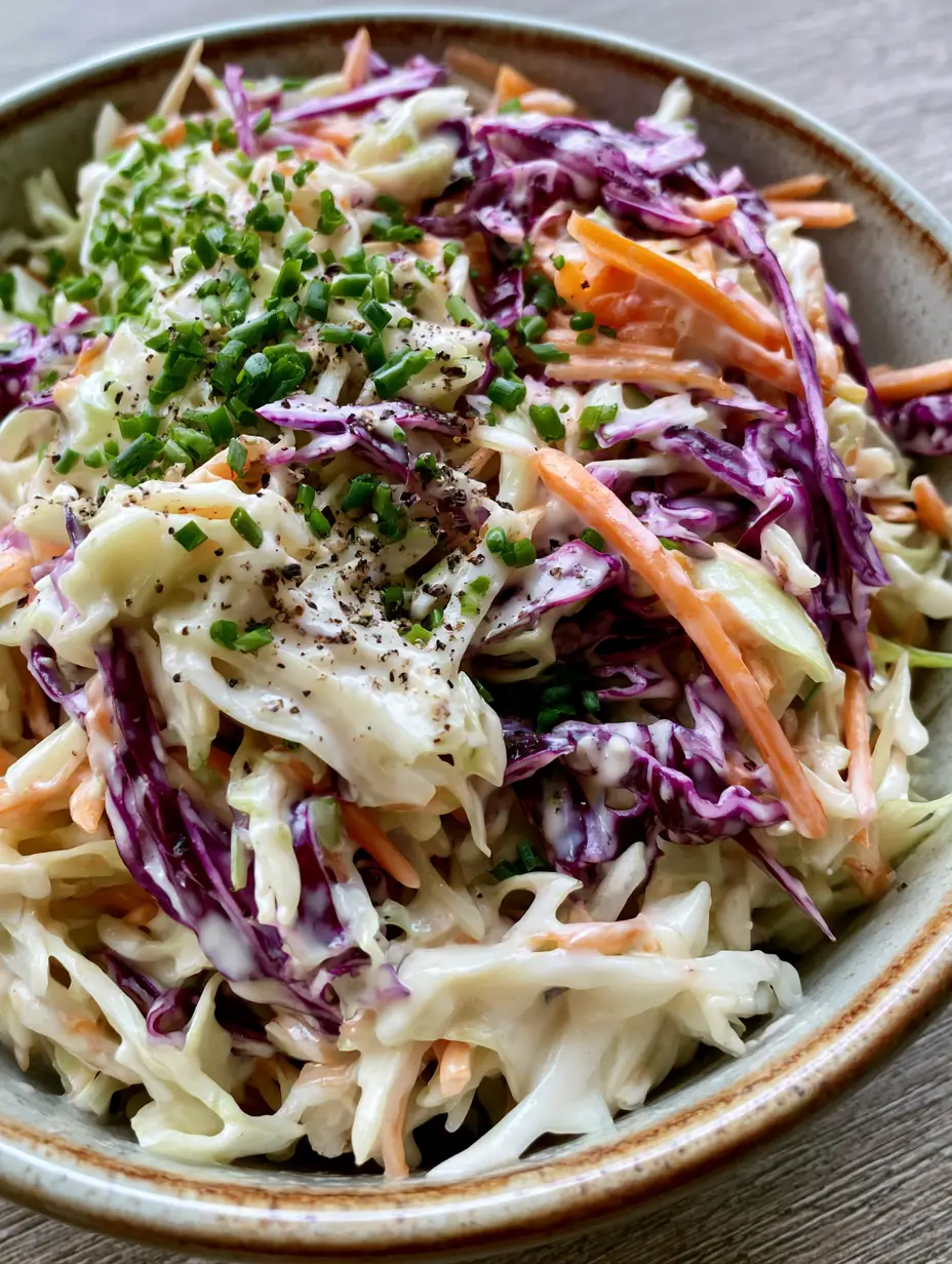 Krautsalat Rezept: Die ultimative Anleitung für cremigen & knackigen Coleslaw 4 Nahaufnahme von frischem Krautsalat Rezept mit Karotten und buntem Kohl in einer Keramikschüssel auf Holzgrund.