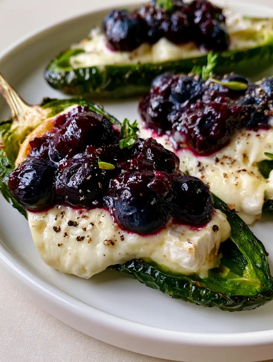 Detailaufnahme von gerösteten Jalapeño-Hälften mit Blasen auf der Haut und flüssigem Käse. (Jalapeño Poppers Rezept)