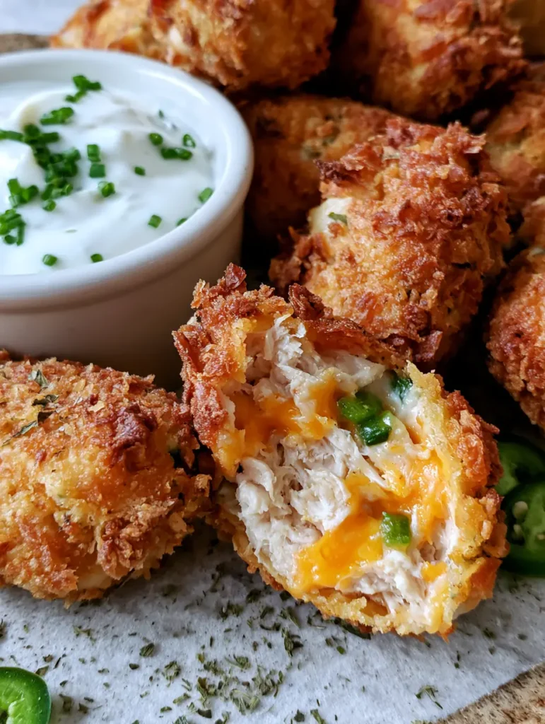 Ein aufgeschnittener Hähnchen-Popper mit sichtbarem orangefarbenem Cheddar und grünen Jalapeños.