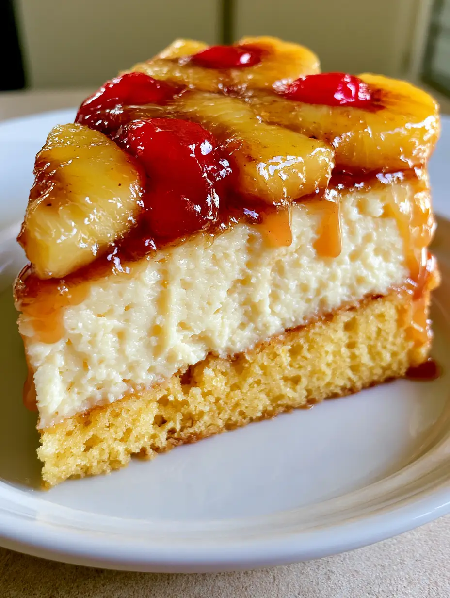 Ananas-Käsekuchen Rezept: Der ultimative Guide für den tropischen Traum 3 Nahaufnahme eines Stücks Ananas-Käsekuchen, das die drei Schichten und die glänzende Glasur zeigt. (Ananas-Käsekuchen Rezept)