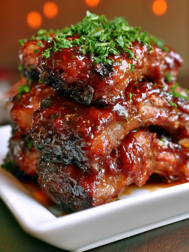 Spareribs Slow Cooker: So gelingen sie butterweich und perfekt glasert 2 Nahaufnahme von Spareribs Slow Cooker mit glänzender Mahagoni-BBQ-Sauce und Petersilie.