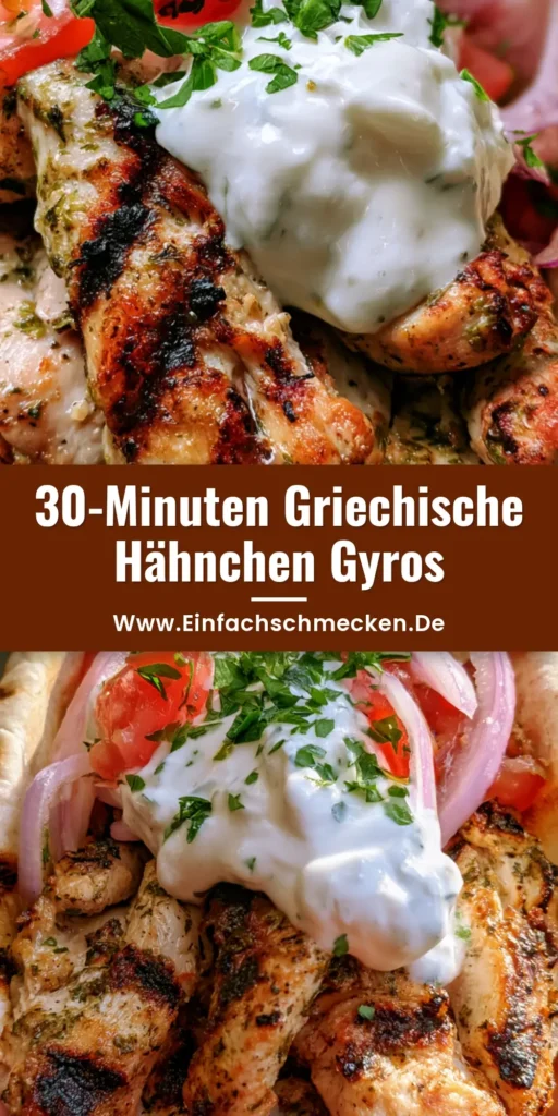 Hähnchen Gyros Rezept: Saftig, würzig und wie vom Griechen 3 Ein köstliches Hähnchen Gyros Rezept serviert in einem warmen Pitabrot mit saftigen Hähnchenstreifen, cremigem Tzatziki und frischen roten Zwiebeln.