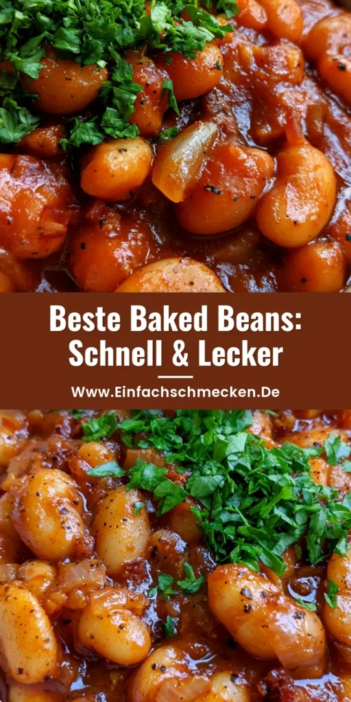 Baked Beans Rezept: Klassisch, rauchig & die perfekte Beilage 4 Eine weiße Schale mit rauchigen Baked Beans, glänzender Sauce, Speckstücken und frischer Petersilie. (Baked Beans Rezept)