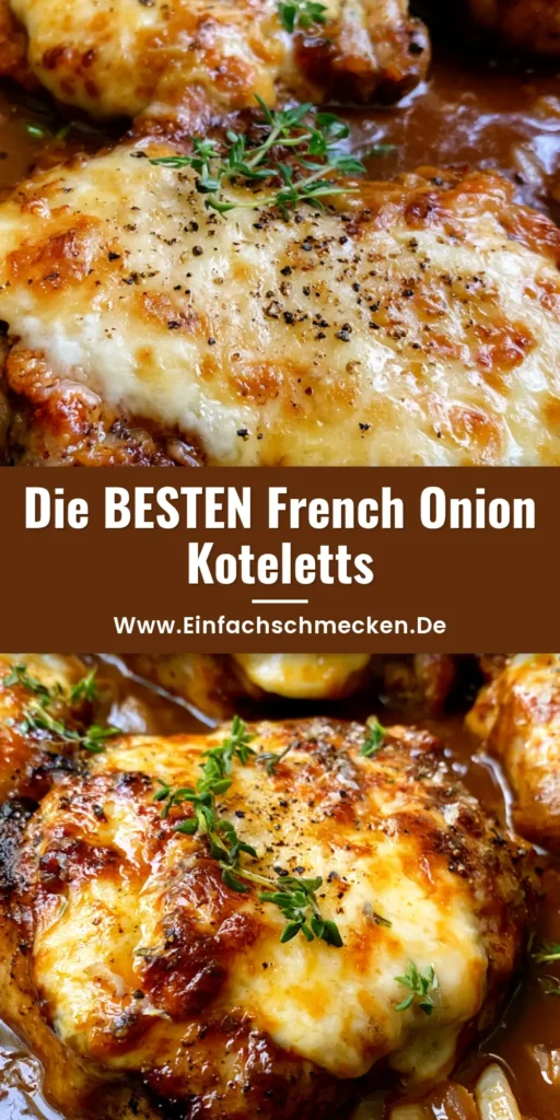 Schweinekoteletts Rezept mit karamellisierten Zwiebeln & Gruyère 4 Saftige Schweinekoteletts Rezept in dunkler Zwiebelsoße mit geschmolzenem Gruyère Käse und Thymian.