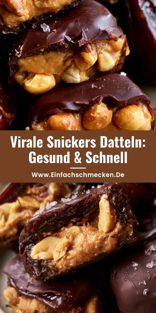 Snickers Datteln: Der ultimative virale Snack für Naschkatzen 3 Nahaufnahme von Snickers Datteln auf einem hellen Teller, gefüllt mit Erdnussbutter und mit Schokolade überzogen.
